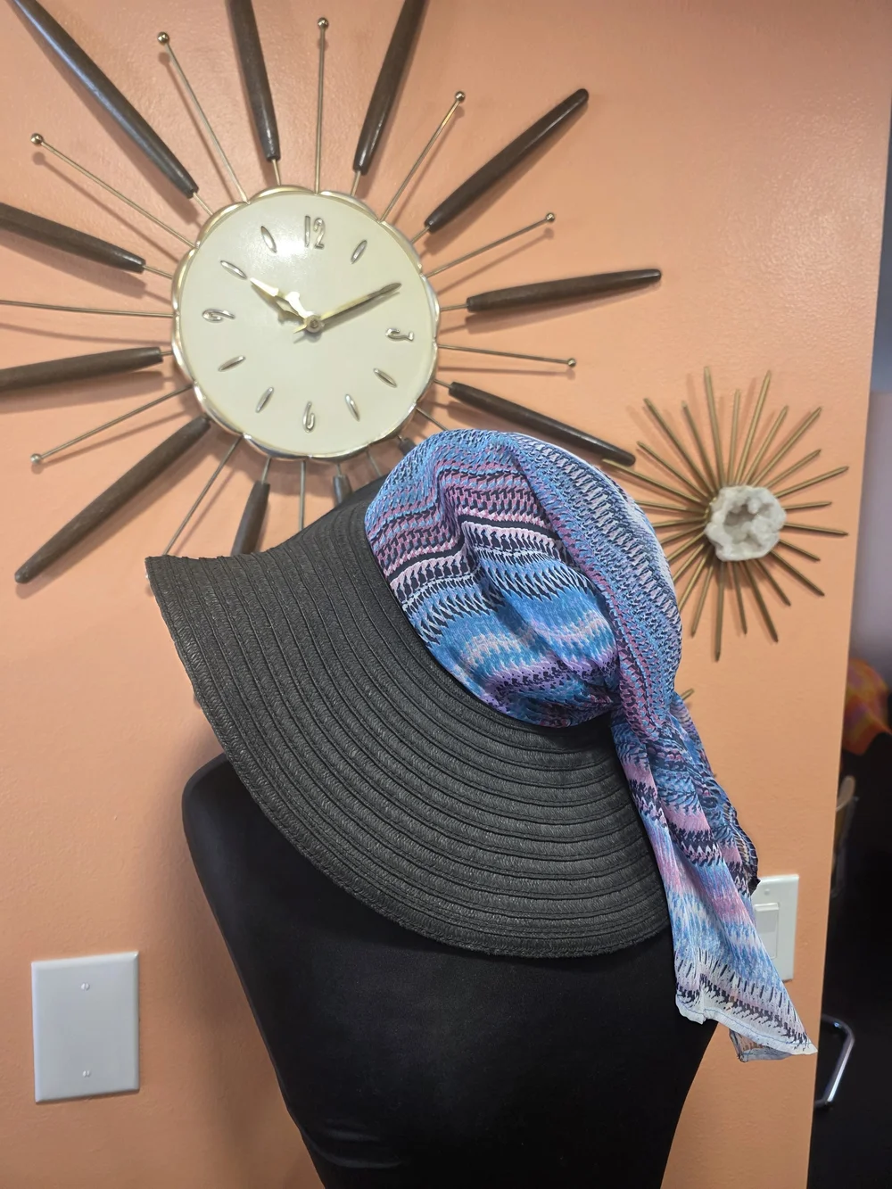 Apt. 9 Black Wide-Brim Hat with Multicolor Scarf